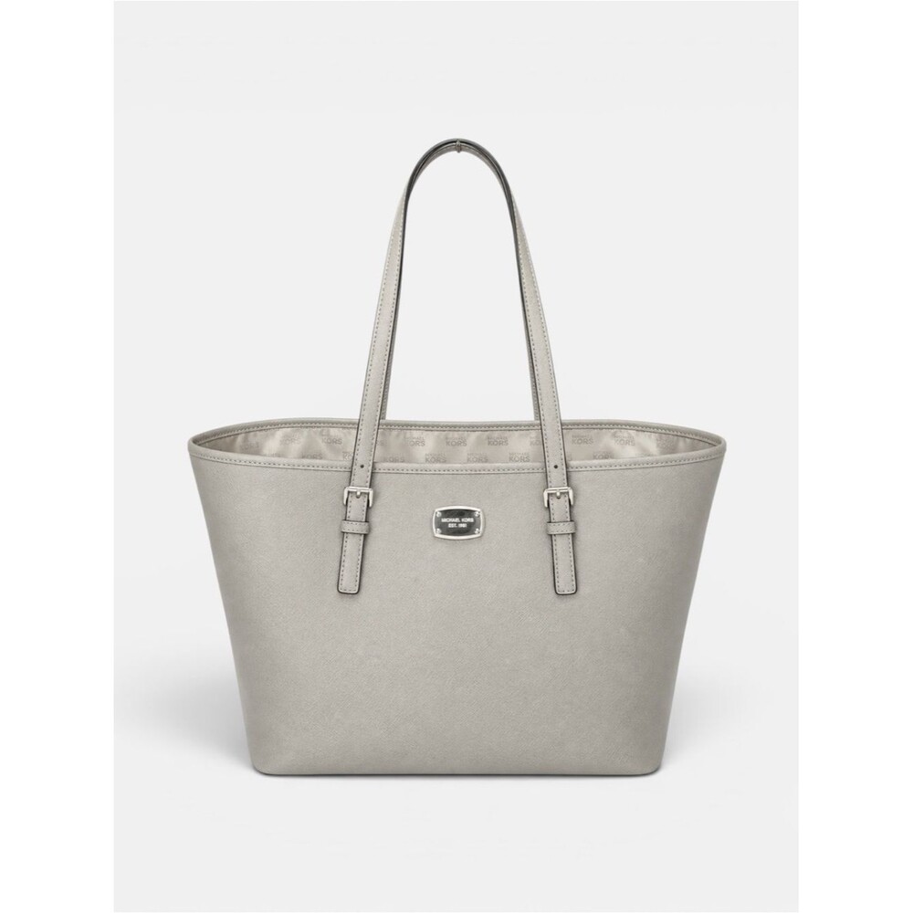 Michael Kors Jet Set Saffiano Leather Tote Light Gray Large Carryall Neutral